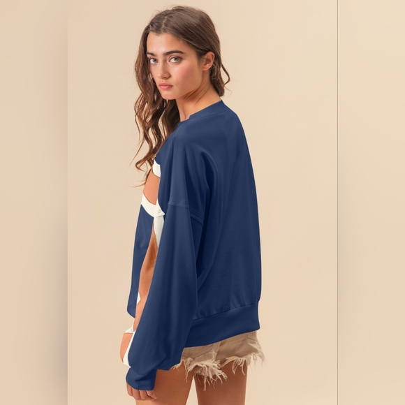 BiBi French Terry Color Block Cut Edge Detail Sweatshirt - Picture 3 of 4